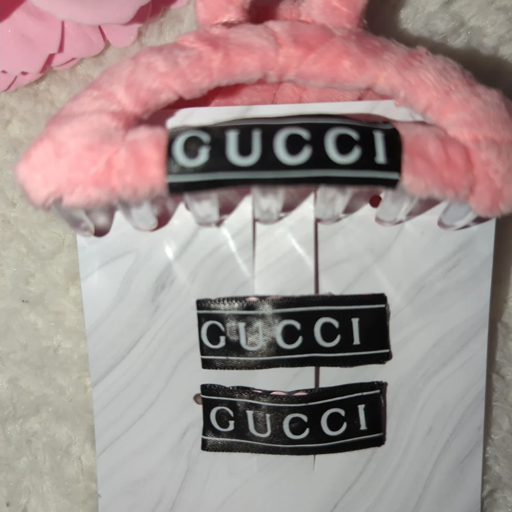 Gucci Pink Fur Hair Clip Trio Upcycled And Handmade From Authentic Gucci Ribbon